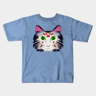 Cat Head Design Version 2 (black, white, red, and green) Kids T-Shirt